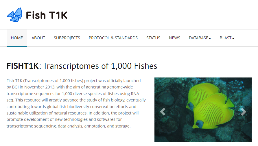 FishT1K: Transcriptomes of 1,000 Fishes